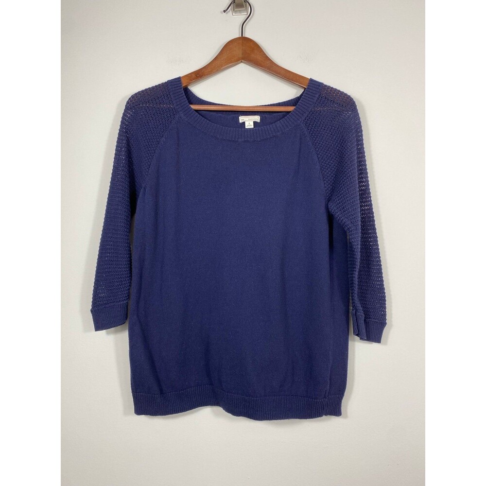 GAP Navy Knit Sweater Open Knit Sleeves Cotton Pullover Size Small